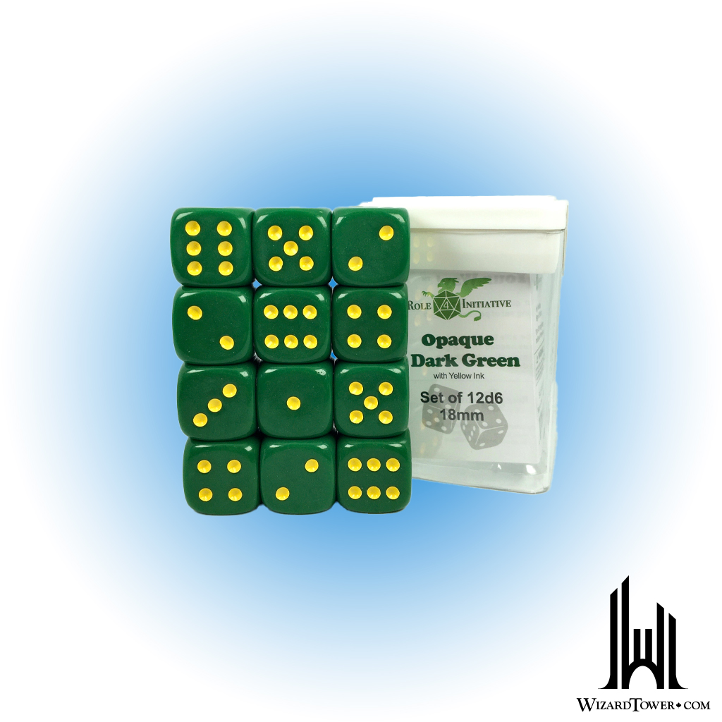 SET OF 12D6 DICE: OPAQUE GREEN/YELLOW